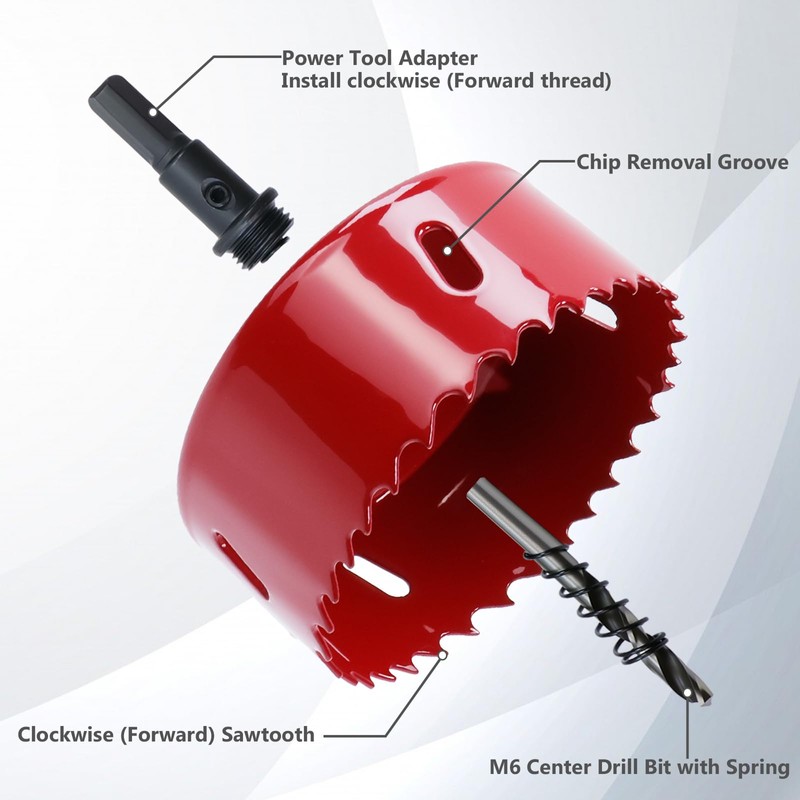 3.15 Inch / 80mm Hole Saw Red with Arbor and