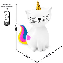 Mousehouse Gifts White Kittycorn with Multi-Coloured Tail and Pink Heart Money Box, Cute Piggy Bank for Girls or Boys (Dims: 11cm x 9cm x 17cm)
