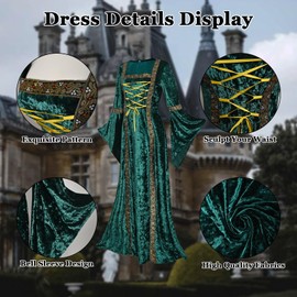 Medieval Women Velvet Dress Renaissance Costumes Victorian Vintage Robe Helloween Cosplay Party (XS)