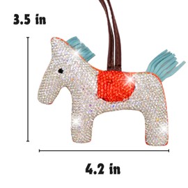 Horse Keychain, Rhinestone Keychain, Purse Charms, Bling Keyring, Rhinestone Bag Charm, Animal PU Leather, Pony, Orange Blue, One Size