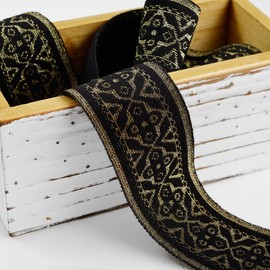 2-yards 2" Elastic Stretch Ribbon Trim, Stretch Elastic Band, TR-11347 (Black/Gold)