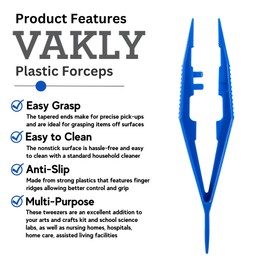 Plastic Forceps Tweezers Blue Disposable First Aid Pickup Grabbers with Finger Ridges, Serrated Tips and narrow points for Medical, Crafts, Lab and School Science Class… (10)