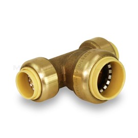 Everflow Supplies Pushlock UPET121234 1/2 Inch x 1/2 Inch x 3/4 Inch Long Push Tees Push-Fit Fittings, Made W/ Lead Free DZR Forged Brass, Connect PEX, CPVC & Copper, Pre-Lubricated Quick Installation