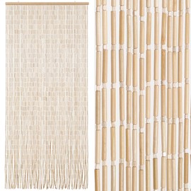 BECHAEO BECHAEO Handmade Bamboo Beaded Curtain for Doorway 65 Strands Door Beads Curtain Hanging Room Divider for Hallway Window Closet Boho Rustic Hippie Home Store Decor, 35.5 x 75 Inches Natural