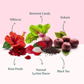 VAHDAM Lychee Rose Iced Tea - 26 Pitcher Tea Bags | Zero Sugar | Makes 52 Quarts | Blended with Pure Lychee & Rose | Best for Mocktails & Cocktails | Plant-Based Biodegradable Tea Bags