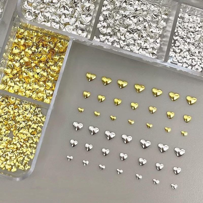 NAIL ANGEL Nail Studs Set, Heart Star Shaped Metallic Studs,