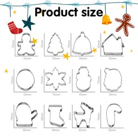 12 Pieces Christmas Cookie Cutters Set - Mini Cute Cookie Cutter includes Gingerbread Men, Snowflake, Reindeer, Candie, Christmas Tree, Snowman, Santa Face and More Xmas Cutters Molds Decorations