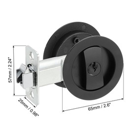 PATIKIL Round Recessed Door Lock with Keys, Pocket Invisible Hardware Privacy Sliding Door Lock for Bathroom Bedroom Barn for 1-3/8" to 2" Thickness Plate, Matte Black