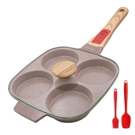 RANXINGST Ceramic Egg Frying Pan with Lid, Nonstick 4 Cup Fried Egg Pan with Detachable Handle, Omelette Pan Induction Compatible - Brown