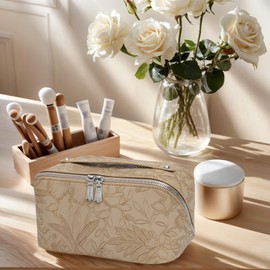 SAILYLENCEY]Travel Makeup Bag - PU leather Waterproof, Large capacityWith divider and storage bag，Portable with handle