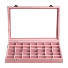 Frebeauty Velvet Jewelry Tray,35 Grid Jewelry Organizer with Clear Lid,Earring Holder Organizer Case with Clasp,Drawer Insert for Rings Studs,13.8 x 9.5 x 2 Inches,Gift for Women Girls(Pink)