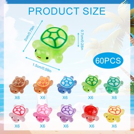Pack of 60 Mini Luminous Turtles Resin, 10 Colours Miniature Turtle, 2.1 mm DIY Turtle Mini Figures, Mini Turtle Resin Figures Turtles, Mini Figures for Garden, Pot Decoration, Mini Aquarium