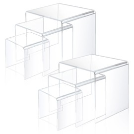 Worldity 6 Pcs Acrylic Risers for Display, 3" 4" 5" Clear Acrylic Risers Display Stands, Square Acrylic Display Stands for Dessert, Cupcake, Candy, Figure & Cosmetics Showcase