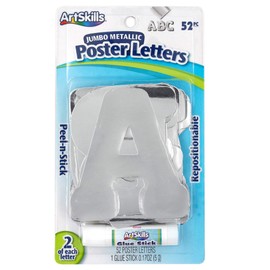 ArtSkills Jumbo Foil 4" Silver Poster Letters Plus Glue Stick, 52- Letters (PA-2052)