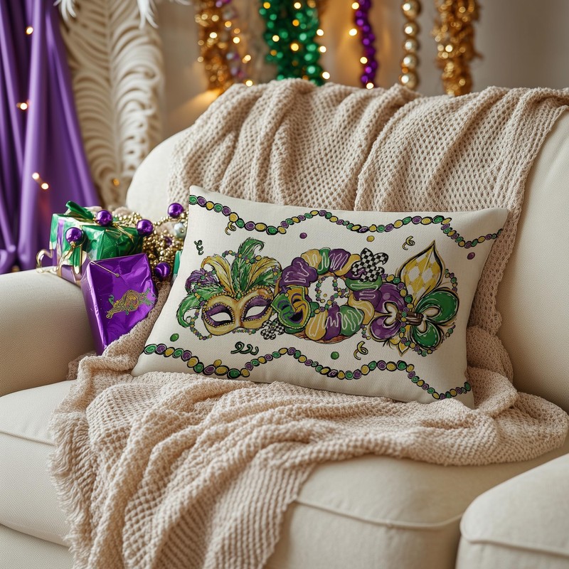 AACORS Mardi Gras Pillow Cover 12x20 Inch Masquerade Fleur De