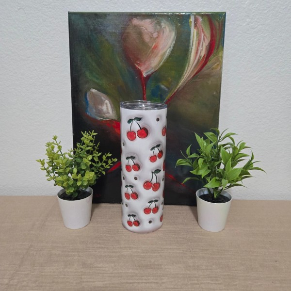 Handmade Cherry Inflated 20 oz Skinny Tumbler Perfect for both