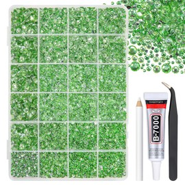 qiipii Light Green Crystal Resin Rhinestones w B7000 Jewelry Glue for Bedazzling Crafting 2mm 3mm 4mm 5mm 6mm Flatback Stones Diamonds Gems for Nails Face Eyes Makeup Tumblers Bottles DIY Crafts Shoes