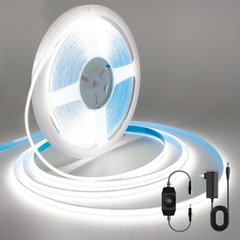 AUZIWE COB LED Strip, White LED Strip Lights 32.8ft, Daylight White 6000K LED Light Dimmable LED Strip, CRI92+, 8mm Width, 24V Flexible COB LED Tape Light for TV, Bedroom, Kitchen Cabinet, Closet.