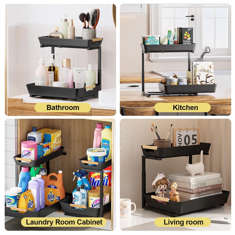 AMEDELE 2 Pack Under Sink Organizer,2 Tier Pull Out Adjustable