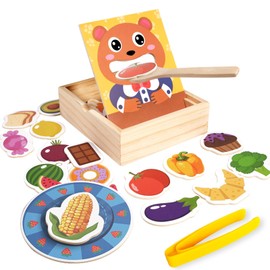 Wooden Feeding Toy Montessori Pretend Play Food Set for Kids Ages 1-4+ with 30 Different Food Items Including Spoon and Dish Perfect for Early Childhood Development and Imaginative Play