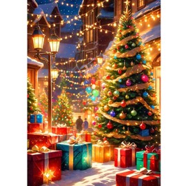 KEYIFA 5D Diamond Painting Christmas Tree Diamond Art Kits for Adults, Round Full Drill Christmas Street Diamond Painting Kit for Beginner, DIY Gems Art Craft for Home Wall Decor 30x40cm