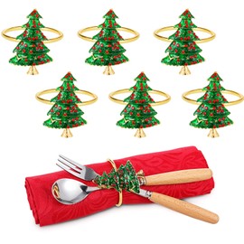 6 Pieces Christmas Napkin Rings Christmas Tree Napkin Rings Holders Set for Christmas Table Wedding Holiday Dinners Parties Decoration Accessories