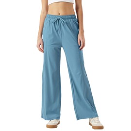 26"/28"/30" Inseam Womens Summer Pants Cool Thin Petite Sweatpants Wide Leg Elastic Waist Loose Lightweight with Pocket UPF50 Grayish Blue