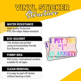 3 Pcs I Put The I in Anxiety Sticker – Funny Mental Health Meme Vinyl Decal Waterproof for Laptop, Journal, Water Bottle – Gift for Anxious Overthinkers and Introverts – 3 Inch