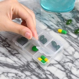 Transparent portable pill bottle case 6-piece travel pill mini plastic 1 15ea