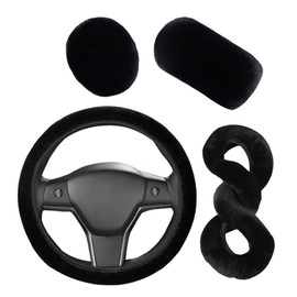 1 Plush Steering Wheel Cover, 1 Gear Lever Cover and 1 Handbrake Cover, Soft Elastic Steering Wheel Cover, Car Interior Decoration Accessories
