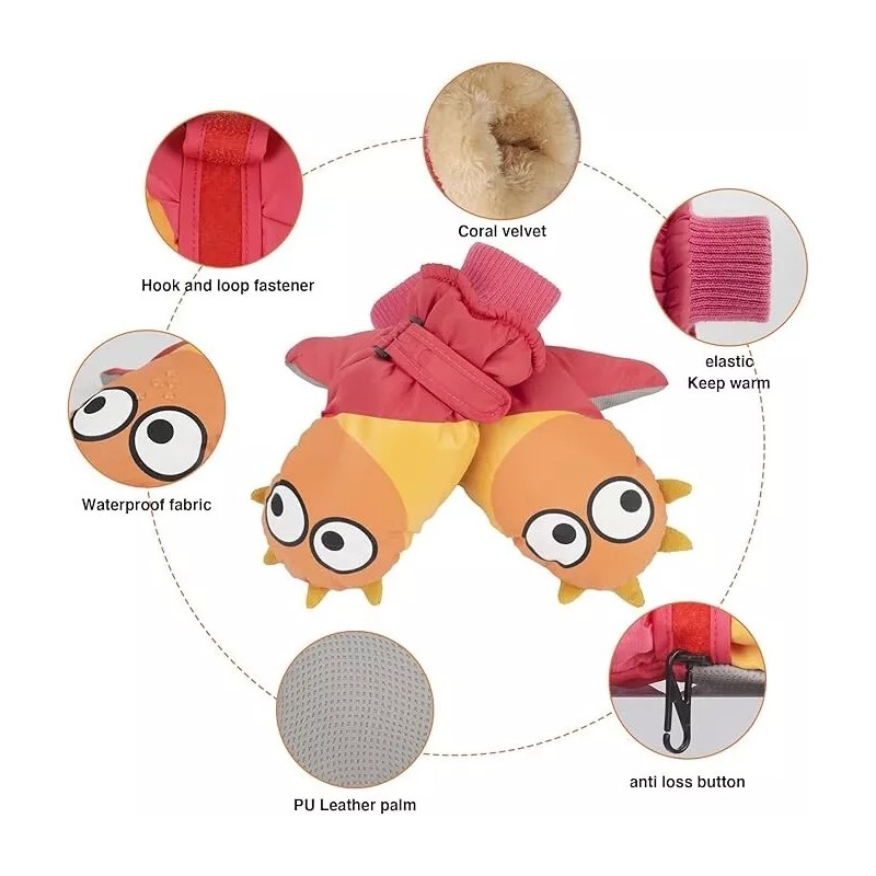 Miaowoof Kids Winter Gloves: Waterproof, Warm, Unisex (Ages 3-4) -