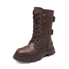 DREAM PAIRS Girls Combat Boots Side Zipper Ankle Booties SDBO2306K Size 5 Big Kid Brown