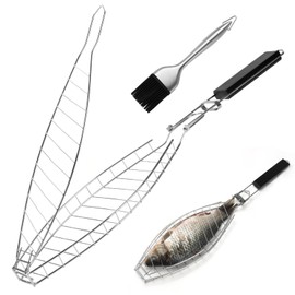 Fish Grill Basket for Grilling, Stainless Steel Basket, Non-Stick Fish Rack for Grilling with Adjustable Lock Removable Handle, Ideal for BBQ, Camping, Charcoal and Gas Grills