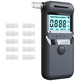 UroClysmic Tragbarer Alkoholtester, zertifiziert, mit LCD-Display, blau, digital, Alkoholtester, mit 10 austauschbaren Mundstücken, für den Heimgebrauch und persönliche Tests