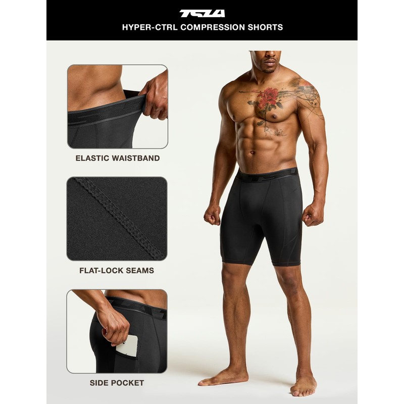TSLA Men's Athletic Compression Shorts, Sports Performance Active Cool Dry