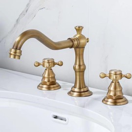 WIMPBLADB 3 Hole Faucet for Bathroom Sink,Faucet Bathroom Sink Brass,2 Handles Vanity Tap with Hot and Cold Mixer,Sink Faucet Bathroom 3 Hole,Bathroom Sink Faucet with Double Cross Handles,B