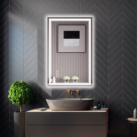 Ratsamee 24x36 3 Colors Led Mirror for Bathroom with Front Light and Backlit,Dimmable Anti Fog Wall Bathroom Mirror with Led Lights, Water Proof, Decor Vanity Mirror