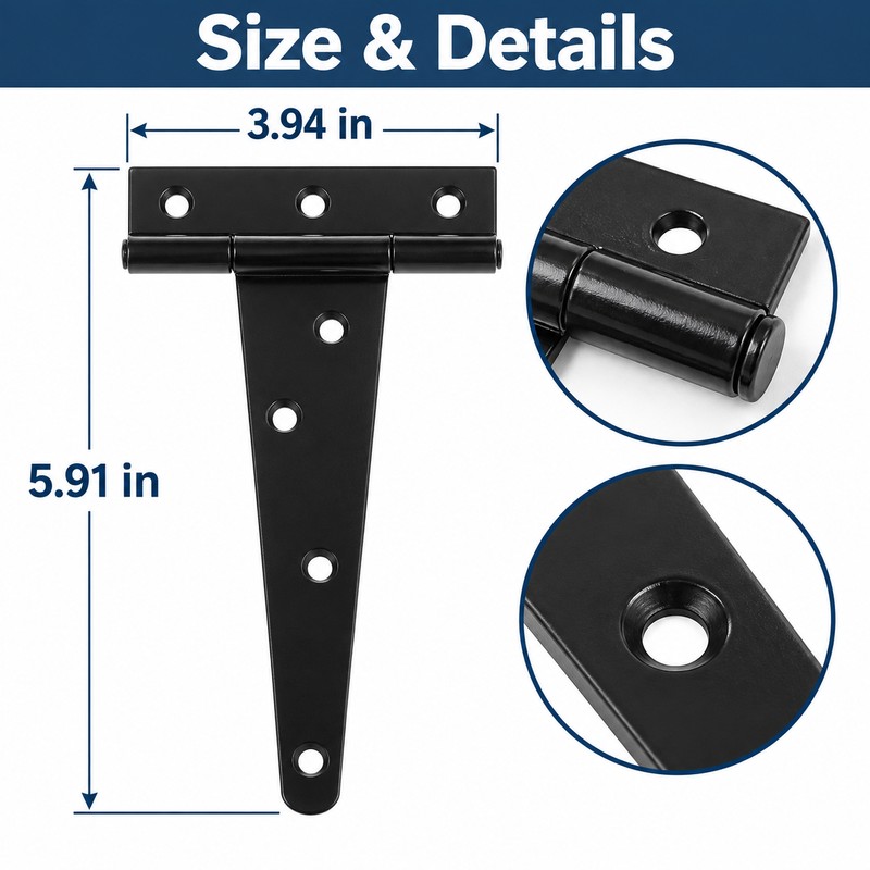 Black T-Shaped Gate Door Hinge – Heavy-Duty Triangle Strap Hinge