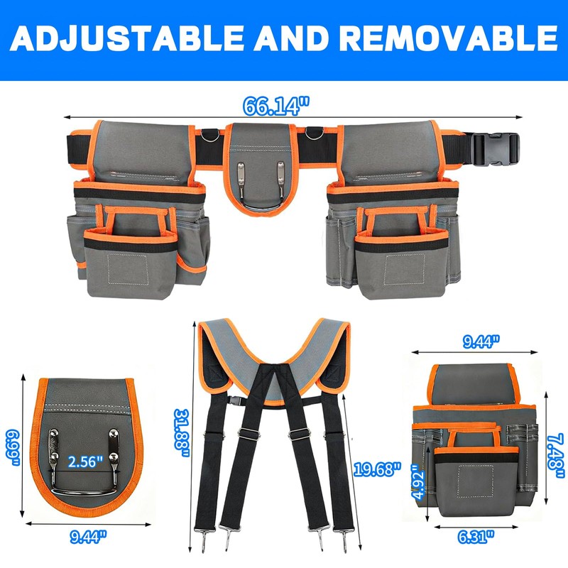 Tool Belt, Professional Tool Belts for Men, 32''-60'' Adjustable Magnetic