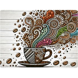 Set of 4 Cork Backed Placemats, Kitchen and Dining Table Decoration Design Hard Placemat 12" x 16" (Coffee Art)