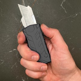 ainhue RU33 Retractable Utility Knife, 3 Inch Aluminum Handle with Pocket Clip, 5pcs SK5 Replacement Carbon Steel Blades, EDC Precision Craft Box Cutter Knife For Office Home Arts (Black)