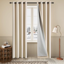 OYRING 3-in-1 Winter Curtains Full Blackout Thermal Insulated Soundproof Grommet Curtains for Bedroom Living Room(Beige, 50x80 Inches, 1 Panel)