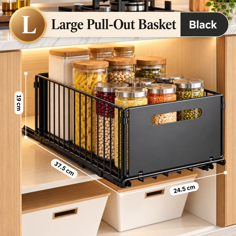 Pull-Out Cabinet Organizer for Kitchen and Under-Sink Storage – Metal