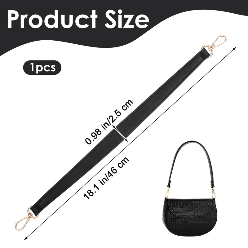ElevateTech Black Leather Purse Strap Handle, Leather Replacement Straps for