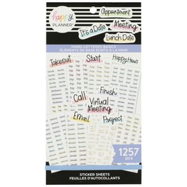 Happy Planner Sticker Pack for Calendars, Journals, and Diary Planners, Multicoloured Scrapbook Accessories, Hand-Lettered Basics Theme, Classic Size, 30 Sheets, 1,257 Total Stickers