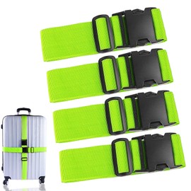 4Pcs Luggage Straps for Suitcase Travel Accessories TSA Approved, 80In Long Belts to Keep Your Suitcase Secure, Adjustable Bag Strap with Quick-Release Buckle for Travel Bag Closure, Green
