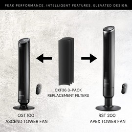 Lasko Filter Replacement 3 Pack for OST100 Ascend Tower Fan and RST200 Apex Tower Fan, Plant-Based Filters, Remove Hair, Dust, VOCs and Odors from Home, Black, 16”, CXF36