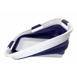 SAMMART 30L (8 gallons) Collapsible Plastic Laundry Washing Tub/Basket-Portable Pop Up Storage Container/Organizer-Foldable Laundry Hamper-Space Saving (1, White/Navy Blue)