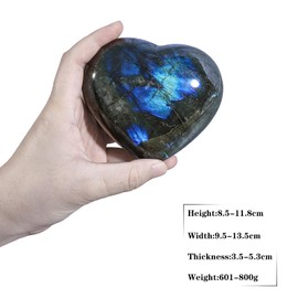 SUNYIK Natural Labradorite Heart Stone, Polished Palm Worry Stone for Anxiety Stress Relief Reiki Healing Meditation & Home Office Decoration, 600-800g