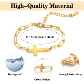 ValueBargain Gold Cross Bracelet for Women, Minimalist Design Adjustable Stainless Steel Jewelry Suitable for Everyday Wear and Faith-Inspired Style